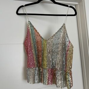 Zara | Tops | Zara Rainbow Sequin Top | Poshmark
